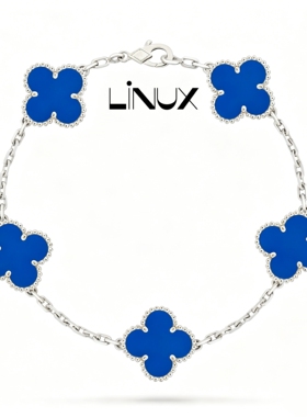 招桃花蓝色玛瑙Linux高定四叶草手链 V金厚镀18K轻奢百搭能量手环