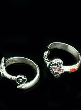 纯银道家饰品天师七星剑戒指朱砂