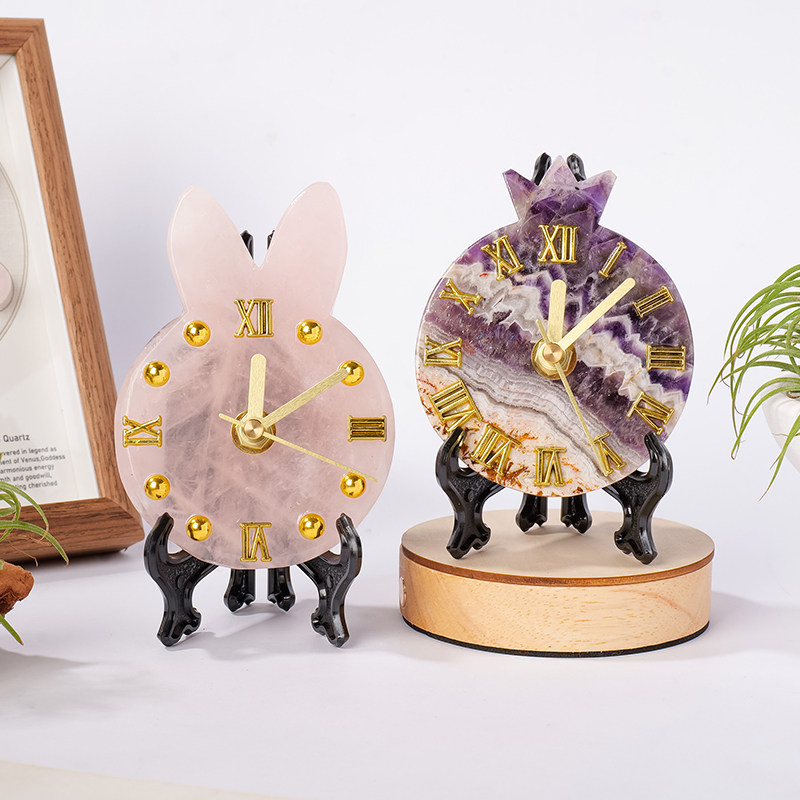 天然水晶石时钟摆件创意玛瑙片钟表家居客厅动物水果造型装饰摆设,淘宝优惠券,粉丝福利购,淘宝优惠卷