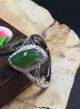 活口可调节指环银镶玉