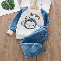 Baby Flannel Sleepwear Suit Baby Boy Clothing Boy Girl Clothes Boy Girl Autumn Winter Coral Suede Home Clothing