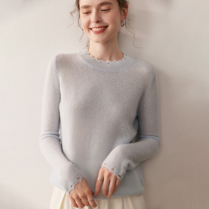 羊范柔柔暖意~秋冬山羊绒针织毛衣女士破洞半高领套头打底衫长袖,淘宝优惠券,粉丝福利购,淘宝优惠卷