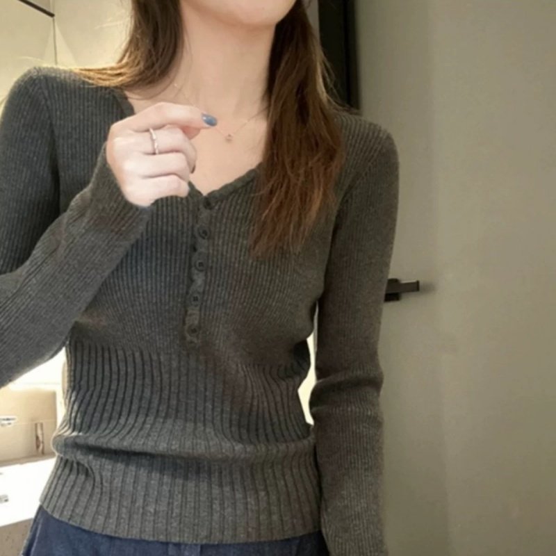 韩系灰色V领针织打底衫女26春季新款精纺羊毛可外穿修身显瘦长袖,淘宝优惠券,粉丝福利购,淘宝优惠卷