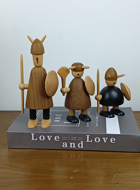 摩登空间北欧丹麦书房实木维京海盗人柚木偶创意家居摆件