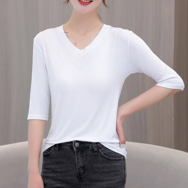 Mid-sleeve summer thin t-shirt modal women's bottoming shirt