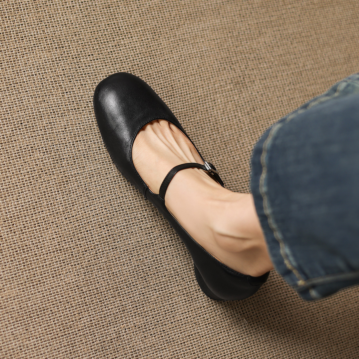 复古风极简真皮浅口单鞋女一字扣带玛丽珍女鞋圆头低跟四季平底鞋,淘宝优惠券,粉丝福利购,淘宝优惠卷