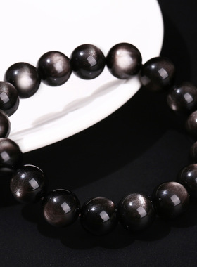 【8A级天然双眼银曜石手链】墨西哥老矿料强光双眼能量水晶手串男