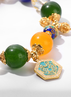 天然多宝手链 帝王砂 + 三色玉髓 + 金刚杵 复古风男女款平安招财