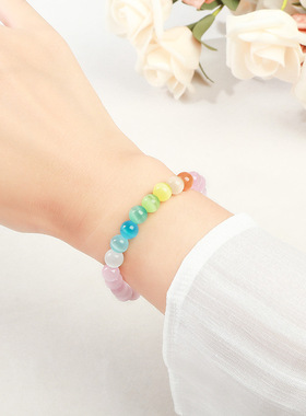 七彩猫眼石手链 马卡龙色系 小众设计 显白衬肤色 可爱少女心饰品