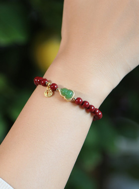 天然朱砂手串女本命年平安葫芦手链福禄生财双寓意复古风手串礼物