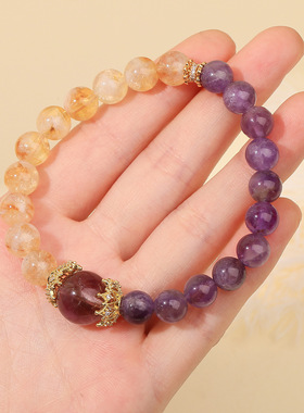 晶东珠宝 天然黄塔晶紫晶手链女生时尚轻奢风送闺蜜单圈手链批发