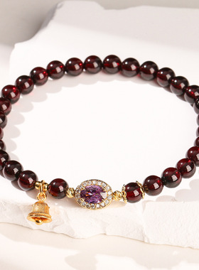 天然石榴石铃铛手链女小众