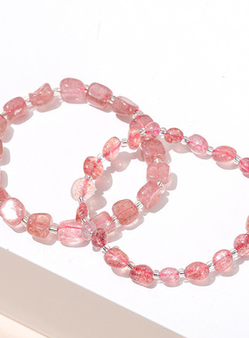 【天然草莓晶随形手链】不规则碎石串珠满草莓点水晶原石能量手串