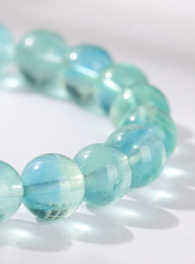 天然蓝绿萤石单圈手链 通透晶体手串 简约小众设计高级感配饰男女