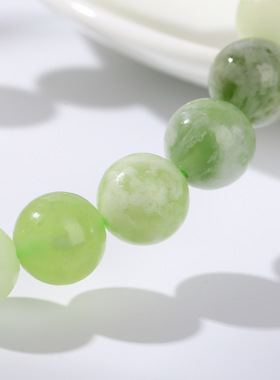 天然青提奶盖岫玉手链女渐变绿白