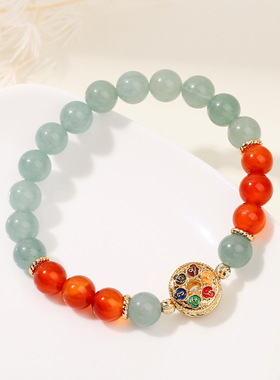 仿危料翡翠红玛瑙六字真言手链 女生简约时尚百搭手串送闺蜜礼物