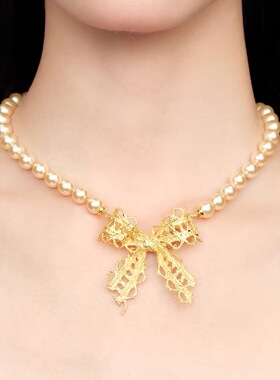 蕾丝蝴蝶结珍珠锁骨链