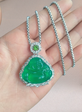 2025新款镶钻绿钰弥勒佛吊坠笑面佛公挂件招财纳福平安挂件送女友