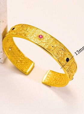 古法金色滴油花丝蝶恋花手镯女款