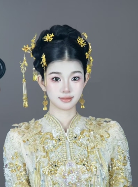 新中式金色凤钗新娘秀禾服龙凤褂头饰古装汉服发饰套装