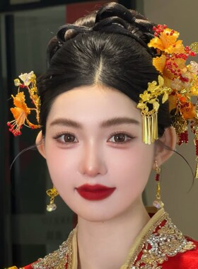 新中式新娘头饰套装古风汉服复古压鬓掩鬓发簪发钗唐风明制发梳