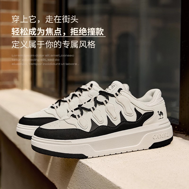 骆驼男鞋2025秋季新款厚底小白鞋休闲运动鞋男百搭复古时尚板鞋女 - 图3