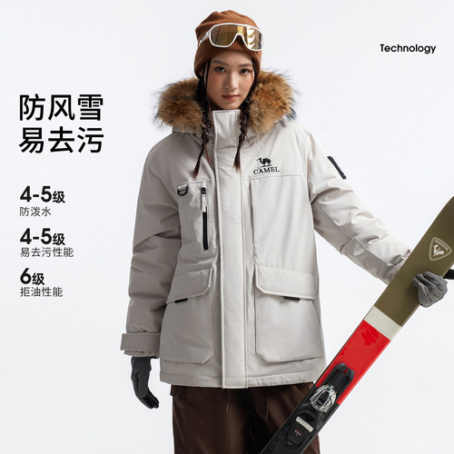 鹅绒︱骆驼羽神Ultra女装工装派克羽绒服冬新款毛领加厚羽绒外套 - 图0