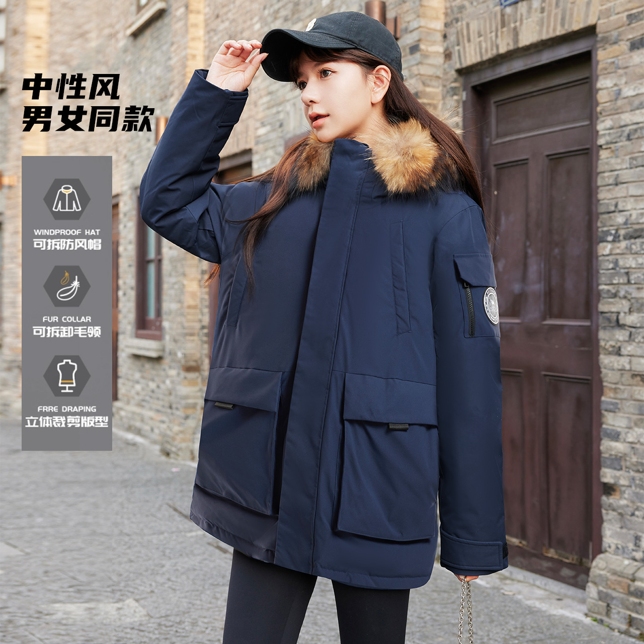 【双11预售】骆驼女装派客服羽绒服中长加厚大毛领工装羽绒服外套