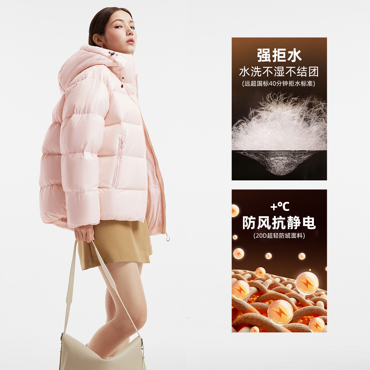 骆驼黑钻5PRO女装羽绒服短款2025冬季新款加厚保暖连帽羽绒面包服