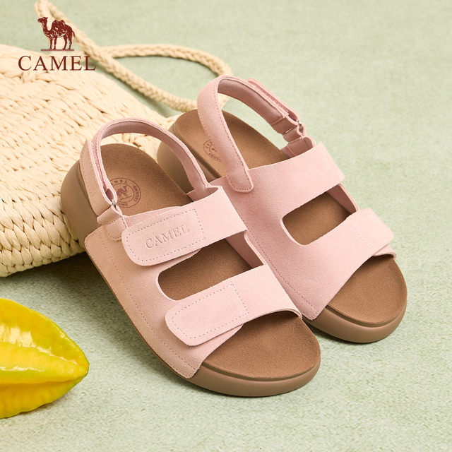 ເກີບຜ້າໃບ Camel ສໍາລັບແມ່ຍິງ 2026 summer ເກີບແມ່ຍິງໃຫມ່ breathable Velcro sandals ບາດເຈັບແລະຫນາ soled ເກີບ Birkenstock ສໍາລັບນອກ