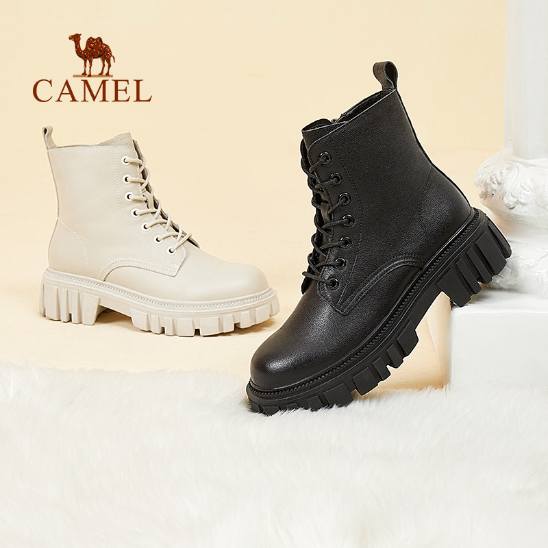 骆驼2023春季新款柔软舒适真皮女鞋 骆驼马丁靴