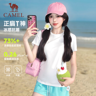 骆驼圆领T恤女修身显瘦纯棉短袖