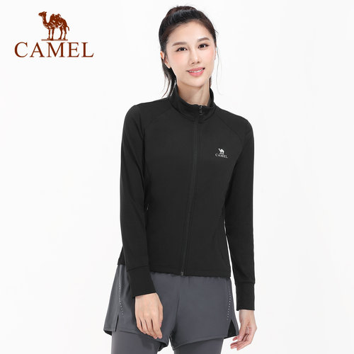 骆驼瑜伽服女秋冬薄绒外套修身健身服长袖跑步服开衫运动服上衣服 - 图1