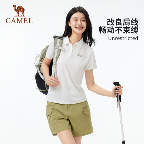 【清爽速干】骆驼户外速干衣女短袖polo衫透气吸湿快干运动T恤男 - 图1