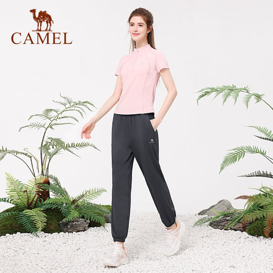 骆驼瑜伽套装女款夏季修身显瘦健身服速干透气训练运动短袖两件套