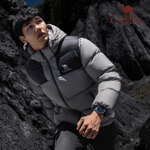 骆驼女装短款羽绒服冬季男女同款保暖加厚防风连帽面包服羽绒外套