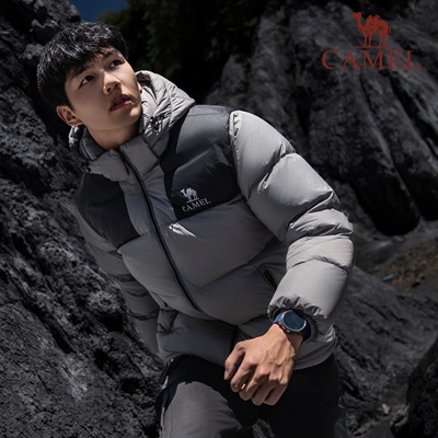 骆驼女装短款羽绒服冬季男女同款保暖加厚防风连帽面包服羽绒外套