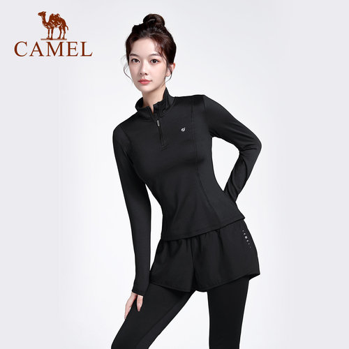 骆驼瑜伽服套装女款秋冬晨跑服防风修身休闲服加绒健身运动两件套 - 图3