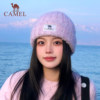 Camel wool yarn knitted hat for warmth and ear protection