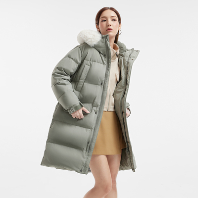 骆驼长款羽绒服大毛领加厚防寒