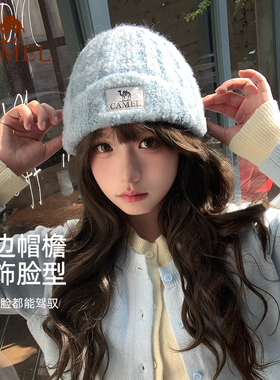 骆驼防寒保暖羊毛纱针织帽女