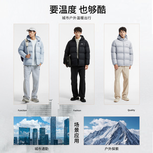 骆驼男装秋冬黑色加厚保暖鸭绒短款面包服男女同款防水羽绒服外套