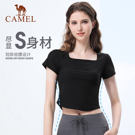 骆驼瑜伽服女款夏季短袖透气速干跑步衣健身衣服上衣薄款运动t恤