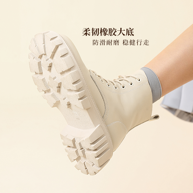 骆驼2023春季新款柔软舒适真皮女鞋 骆驼马丁靴