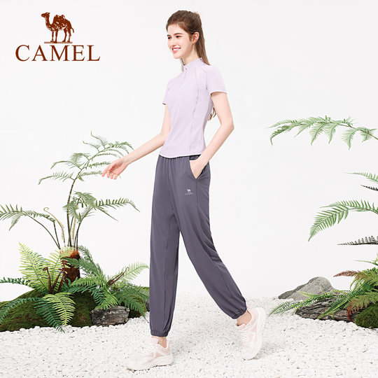 骆驼瑜伽套装女款夏季修身显瘦健身服速干透气训练运动短袖两件套