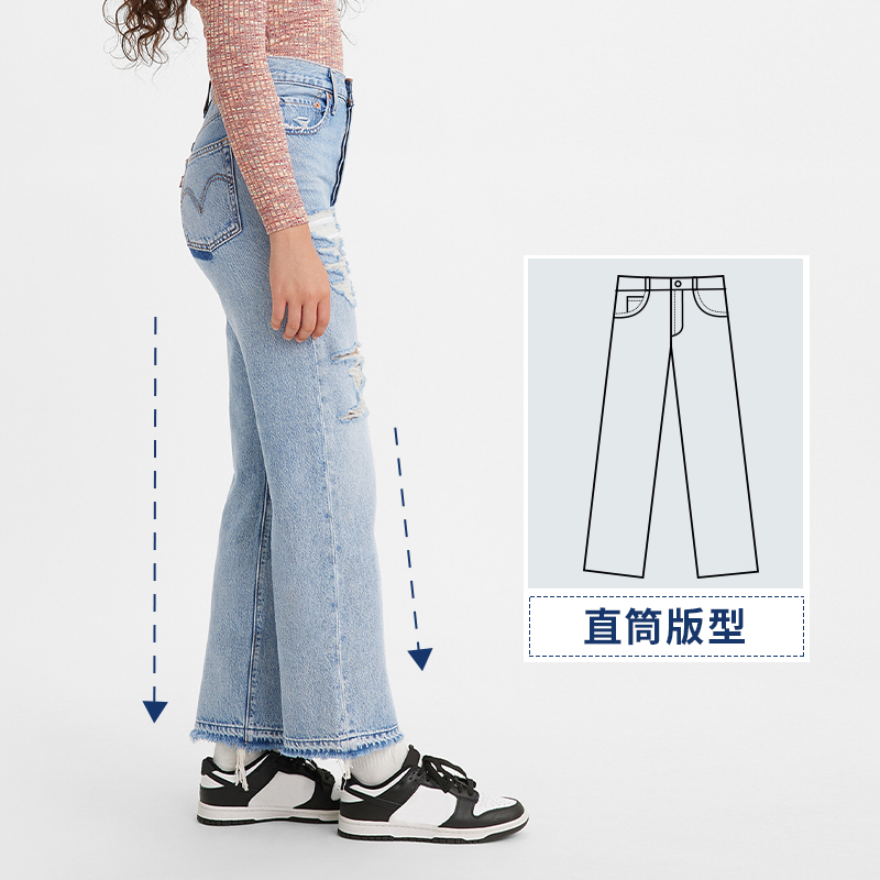 【断码捡漏】Levi's李维斯 2024夏季女时尚ribcage直筒磨破牛仔裤-图1