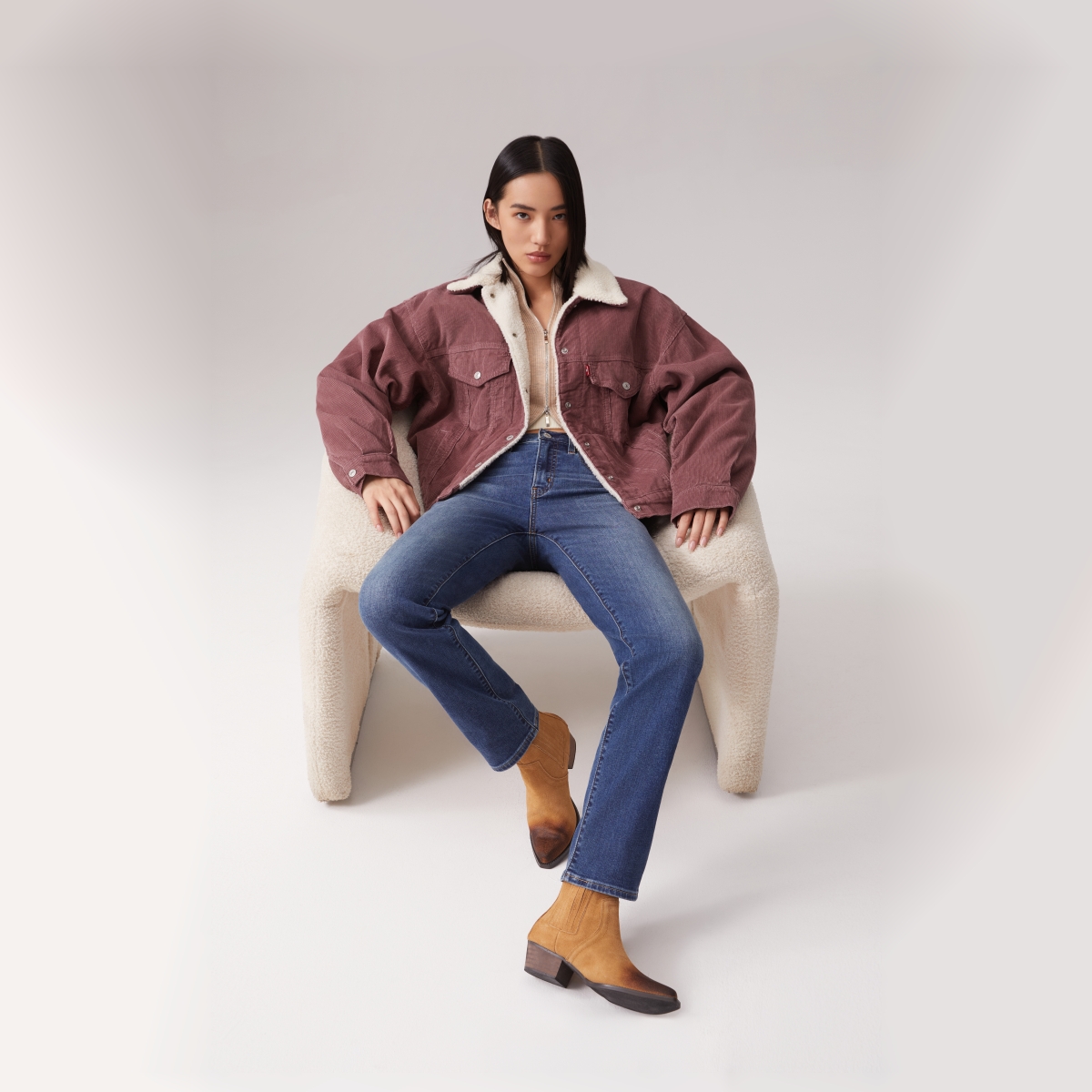 Levi's李维斯女士美式复古巴恩风宽松灯芯绒仿羊羔绒休闲厚外套 - 图0