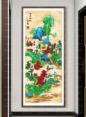 蒙娜丽莎皇室十字绣 白云红树 大气客厅风景画装饰中式手工线绣