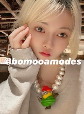 游乐园夸张撞色有趣呆萌小黄人消防员系列项链大珍珠毛衣链锁骨链