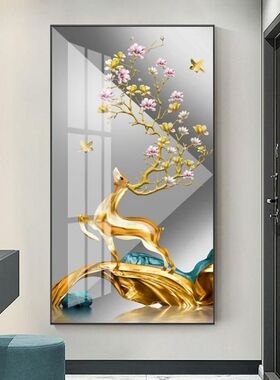 入户玄关装饰画现代简约新款轻奢走廊壁画过道挂画竖版客厅晶瓷画